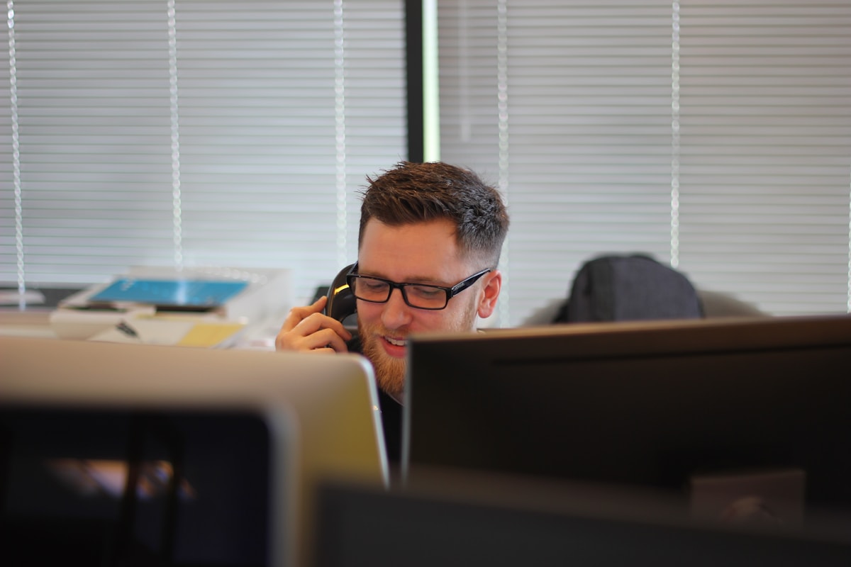 Customer support agent wearing a headset